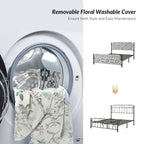 Cadre de lit plateforme en métal tapissé floral Diana Transitional 62 avec housse lavable par HULALA HOME