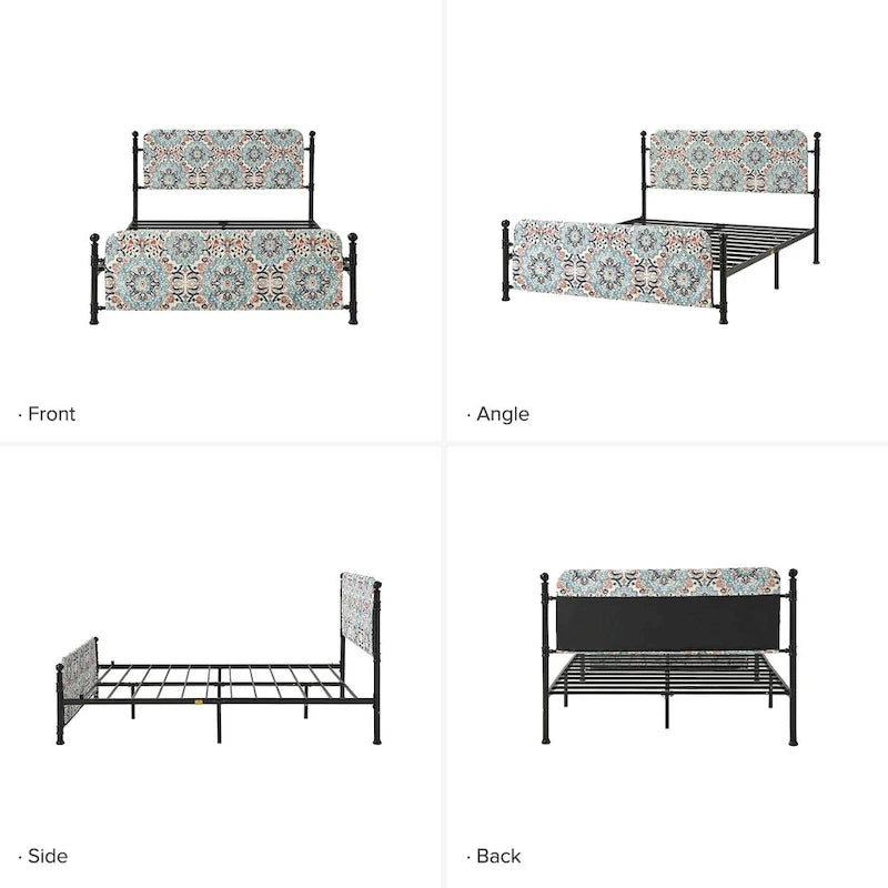 Cadre de lit plateforme en métal tapissé floral Diana Transitional 62 avec housse lavable par HULALA HOME