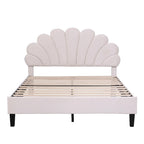 Lit plateforme rembourré avec tête de lit en velours à motif floral