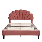Lit plateforme rembourré avec tête de lit en velours à motif floral