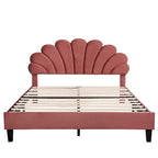 Lit plateforme rembourré avec tête de lit en velours à motif floral