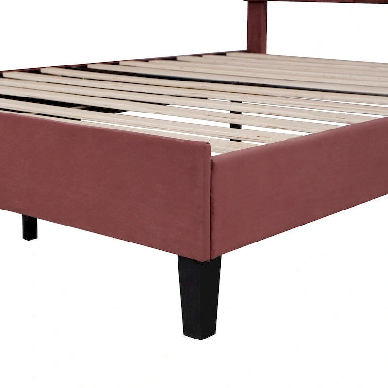 Lit plateforme rembourré avec tête de lit en velours à motif floral