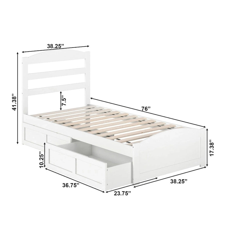 Lit plateforme Warren avec pied de lit et 2 tiroirs de rangement