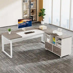 Bureau d'ordinateur en L de 63 pouces, bureaux de direction avec classeur réversible et tiroirs de rangement pour le bureau à domicile