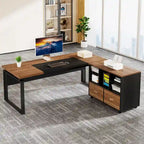 Bureau d'ordinateur en L de 63 pouces, bureaux de direction avec classeur réversible et tiroirs de rangement pour le bureau à domicile