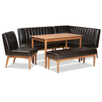 Ensemble de salle à manger 5 pièces en noyer et tissu rembourré, style Mid-Century