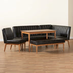 Ensemble de salle à manger 5 pièces en noyer et tissu rembourré, style Mid-Century