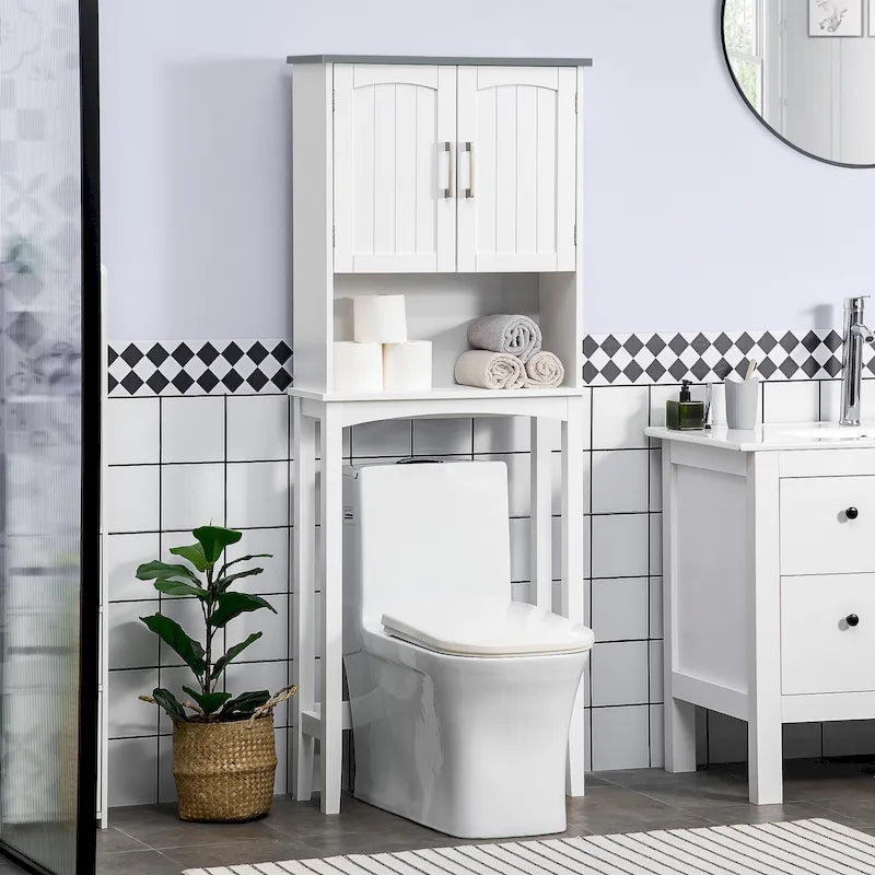 kleankin Meuble de rangement WC double porte, étagère WC pour salle de bain
