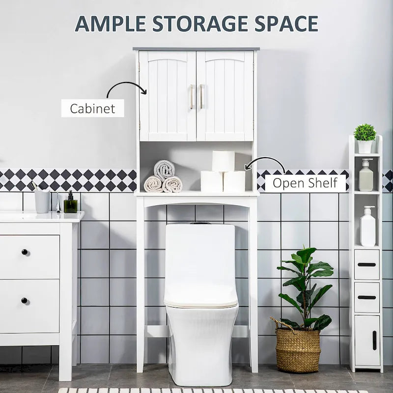 kleankin Meuble de rangement WC double porte, étagère WC pour salle de bain
