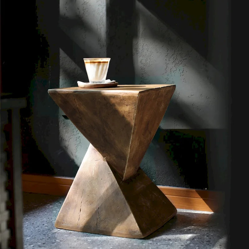Table d'appoint d'intérieur en béton léger - Bois naturel