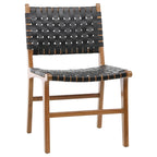 Chaise de salle à manger Maverick en cuir tissé pleine fleur avec cadre en teck