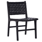 Chaise de salle à manger Maverick en cuir tissé pleine fleur avec cadre en teck