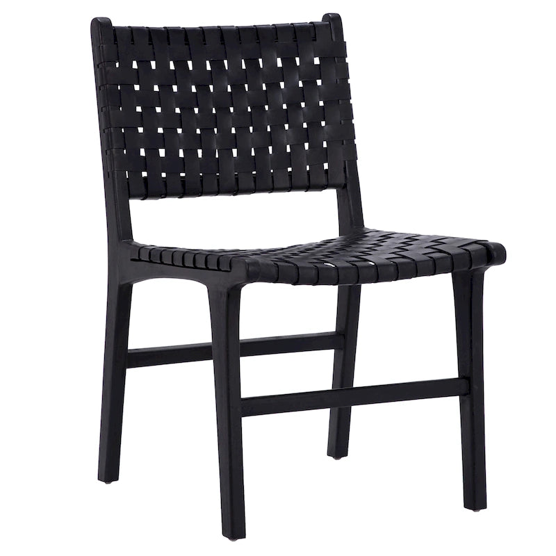 Chaise de salle à manger Maverick en cuir tissé pleine fleur avec cadre en teck