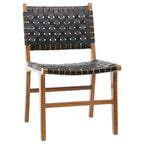 Chaise de salle à manger Maverick en cuir tissé pleine fleur avec cadre en teck