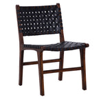 Chaise de salle à manger Maverick en cuir tissé pleine fleur avec cadre en teck