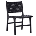 Chaise de salle à manger Maverick en cuir tissé pleine fleur avec cadre en teck
