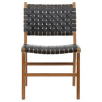 Chaise de salle à manger Maverick en cuir tissé pleine fleur avec cadre en teck
