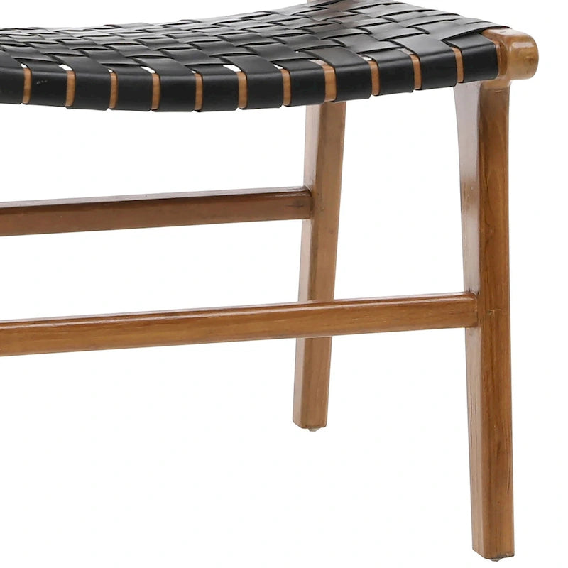 Chaise de salle à manger Maverick en cuir tissé pleine fleur avec cadre en teck