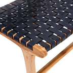 Chaise de salle à manger Maverick en cuir tissé pleine fleur avec cadre en teck