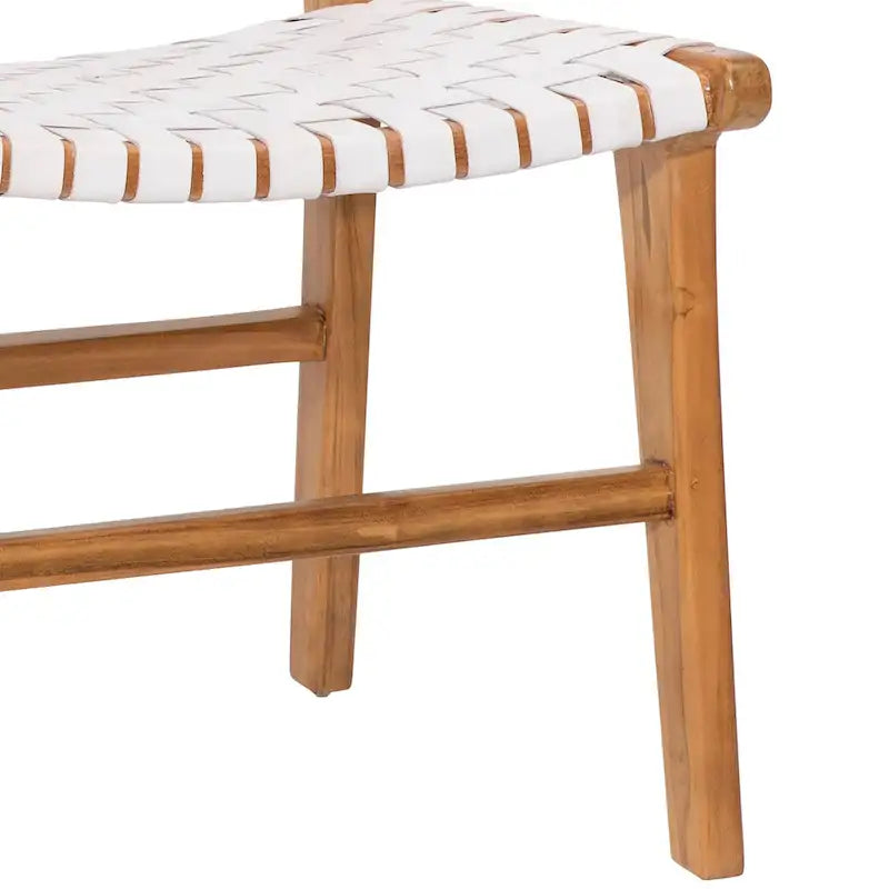 Chaise de salle à manger Maverick en cuir tissé pleine fleur avec cadre en teck