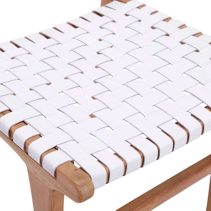 Chaise de salle à manger Maverick en cuir tissé pleine fleur avec cadre en teck