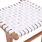 Chaise de salle à manger Maverick en cuir tissé pleine fleur avec cadre en teck