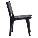 Chaise de salle à manger Maverick en cuir tissé pleine fleur avec cadre en teck