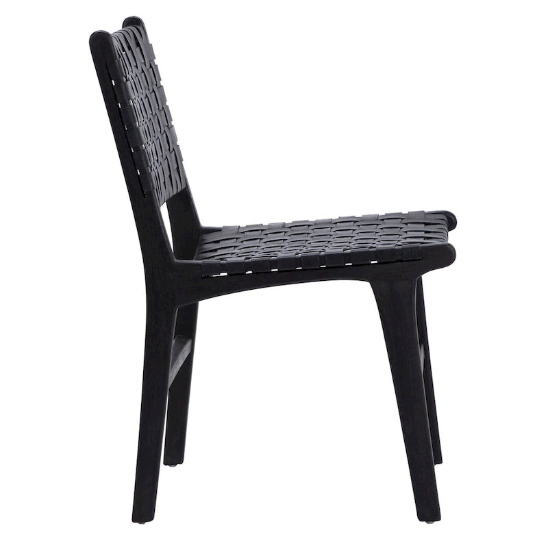 Chaise de salle à manger Maverick en cuir tissé pleine fleur avec cadre en teck