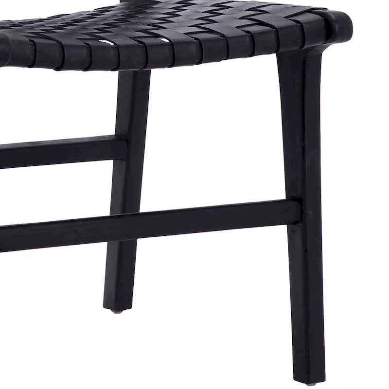 Chaise de salle à manger Maverick en cuir tissé pleine fleur avec cadre en teck