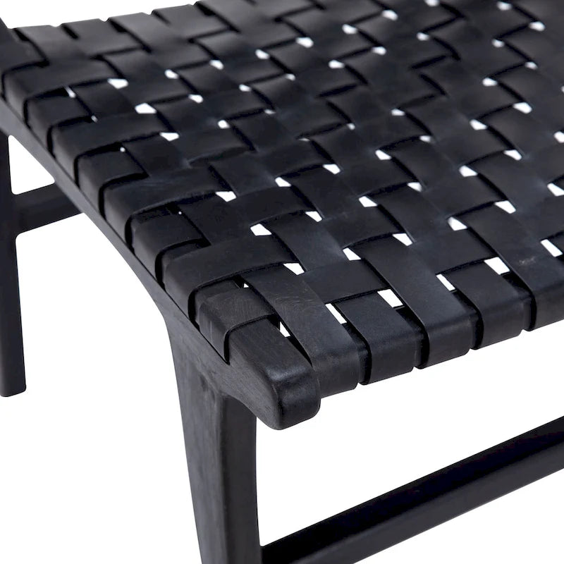 Chaise de salle à manger Maverick en cuir tissé pleine fleur avec cadre en teck