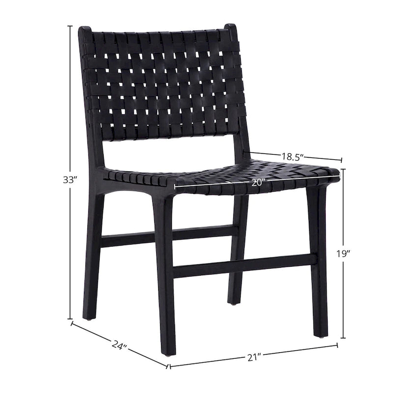 Chaise de salle à manger Maverick en cuir tissé pleine fleur avec cadre en teck