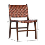 Chaise de salle à manger Maverick en cuir tissé pleine fleur avec cadre en teck