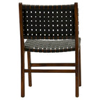 Chaise de salle à manger Maverick en cuir tissé pleine fleur avec cadre en teck