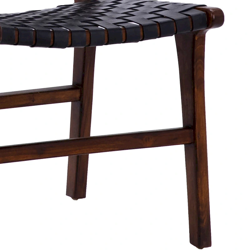 Chaise de salle à manger Maverick en cuir tissé pleine fleur avec cadre en teck