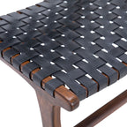 Chaise de salle à manger Maverick en cuir tissé pleine fleur avec cadre en teck