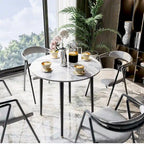 Table à manger ronde avec plateau en marbre et pieds en métal pour salle à manger ou cuisine