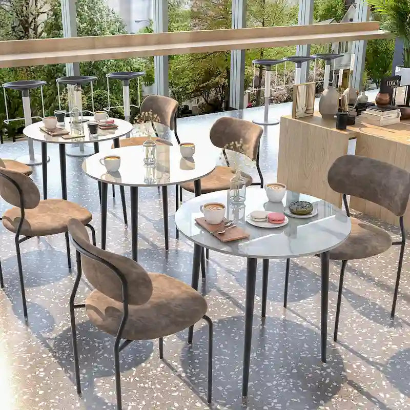 Table à manger ronde avec plateau en marbre et pieds en métal pour salle à manger ou cuisine