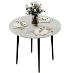 Table à manger ronde avec plateau en marbre et pieds en métal pour salle à manger ou cuisine
