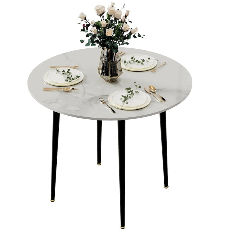 Table à manger ronde avec plateau en marbre et pieds en métal pour salle à manger ou cuisine