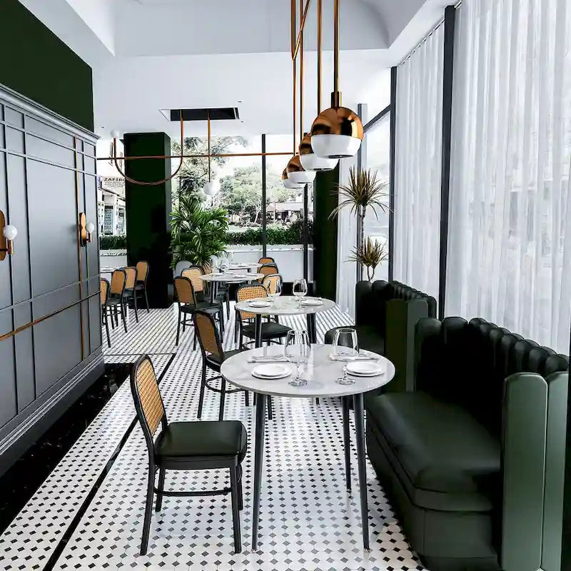 Table à manger ronde avec plateau en marbre et pieds en métal pour salle à manger ou cuisine