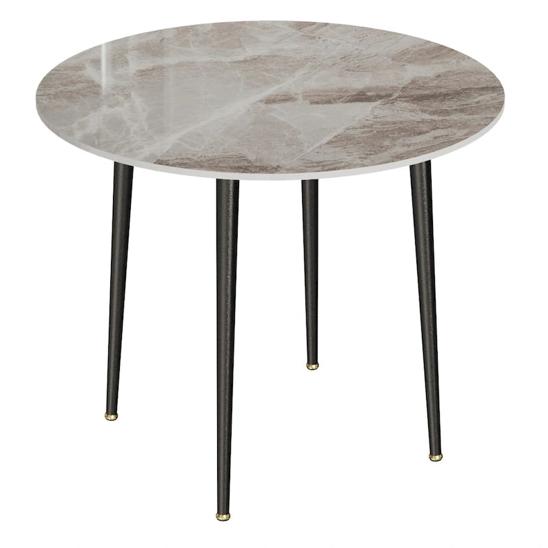 Table à manger ronde avec plateau en marbre et pieds en métal pour salle à manger ou cuisine