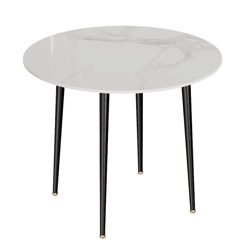 Table à manger ronde avec plateau en marbre et pieds en métal pour salle à manger ou cuisine