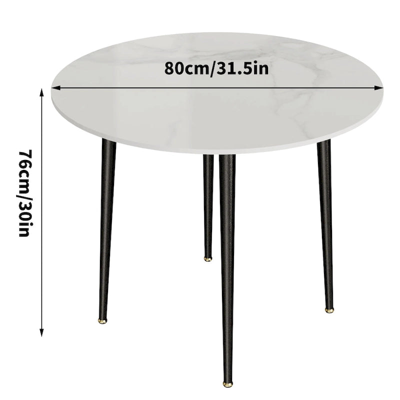 Table à manger ronde avec plateau en marbre et pieds en métal pour salle à manger ou cuisine