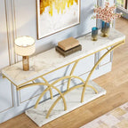 Console en marbre synthétique blanc et structure dorée de 180 cm de long pour entrée ou salon