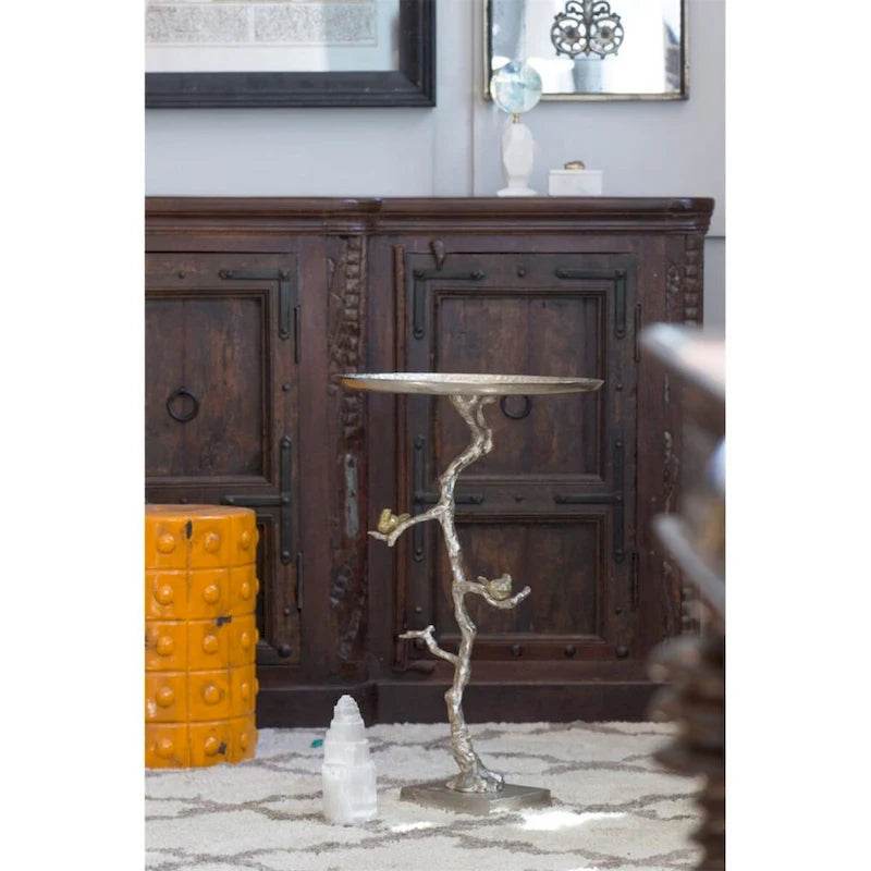 Table d'appoint ronde demi-lune Welling blanche et dorée 28