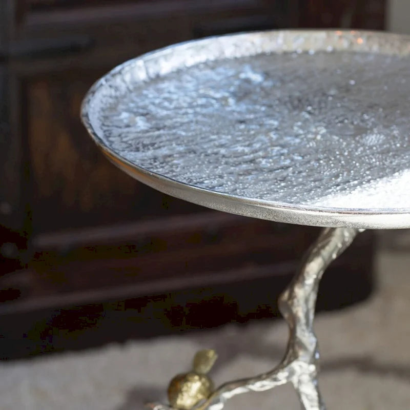 Table d'appoint ronde demi-lune Welling blanche et dorée 28