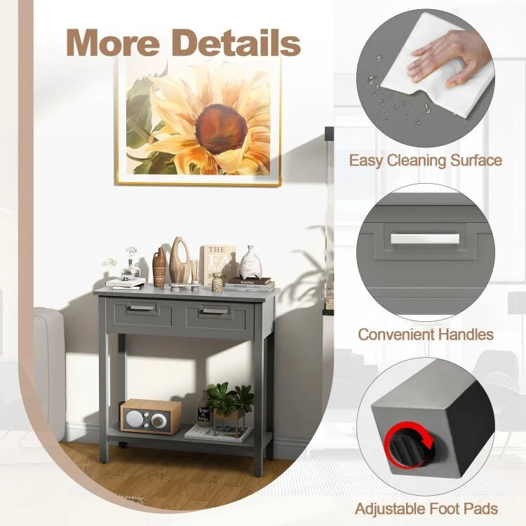 Console étroite avec tiroirs et étagère de rangement ouverte - 80L x 35,5l x 81H