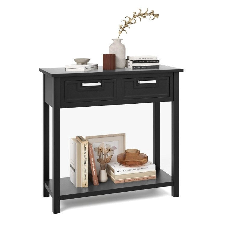 Console étroite avec tiroirs et étagère de rangement ouverte - 80L x 35,5l x 81H