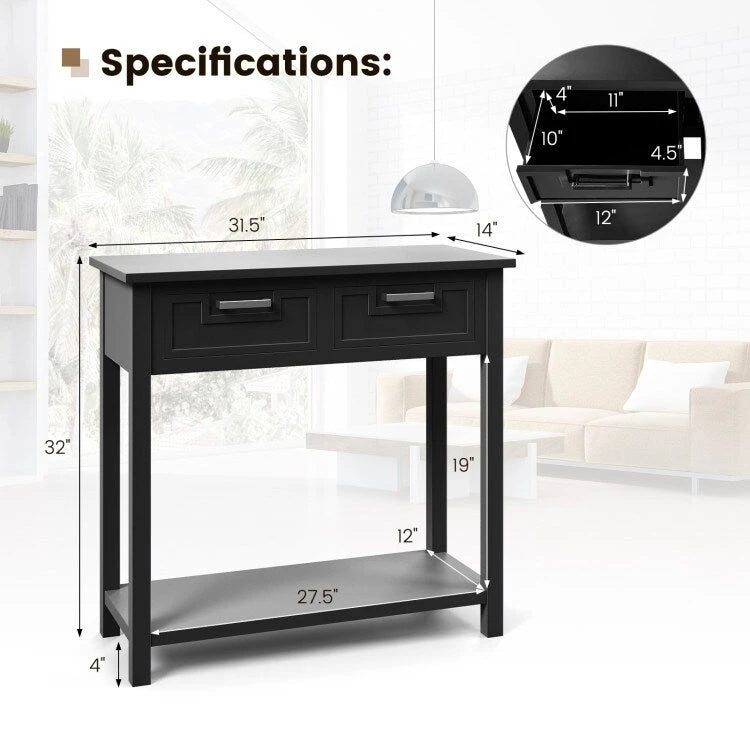 Console étroite avec tiroirs et étagère de rangement ouverte - 80L x 35,5l x 81H
