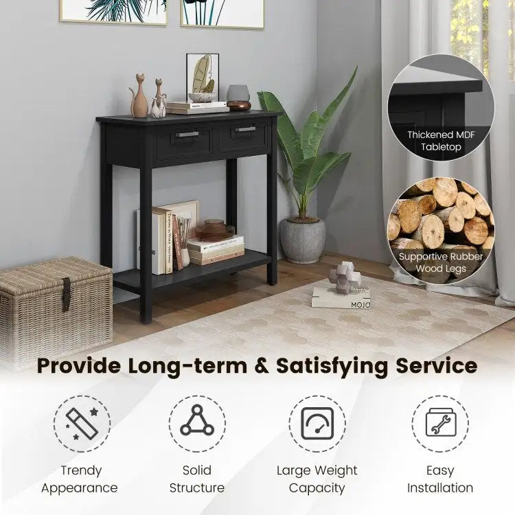 Console étroite avec tiroirs et étagère de rangement ouverte - 80L x 35,5l x 81H